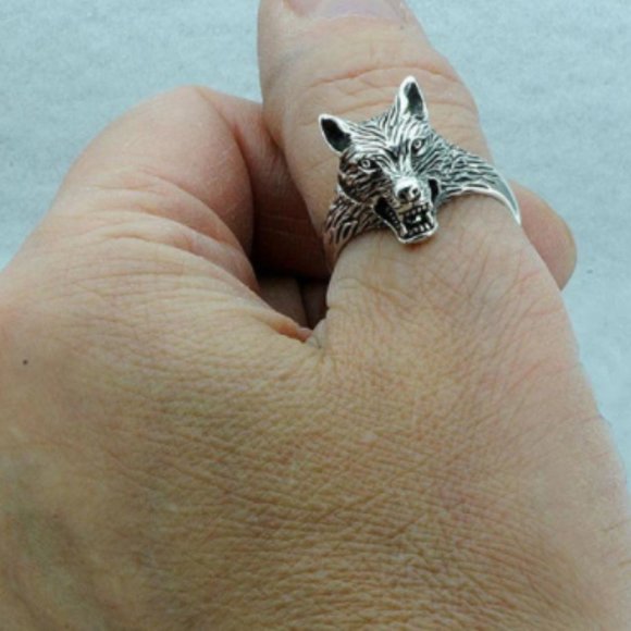 Silver Viking Guard Wolf Head Locket Coffin Ring Punk Viking Guard Jewelry - Picture 6 of 10